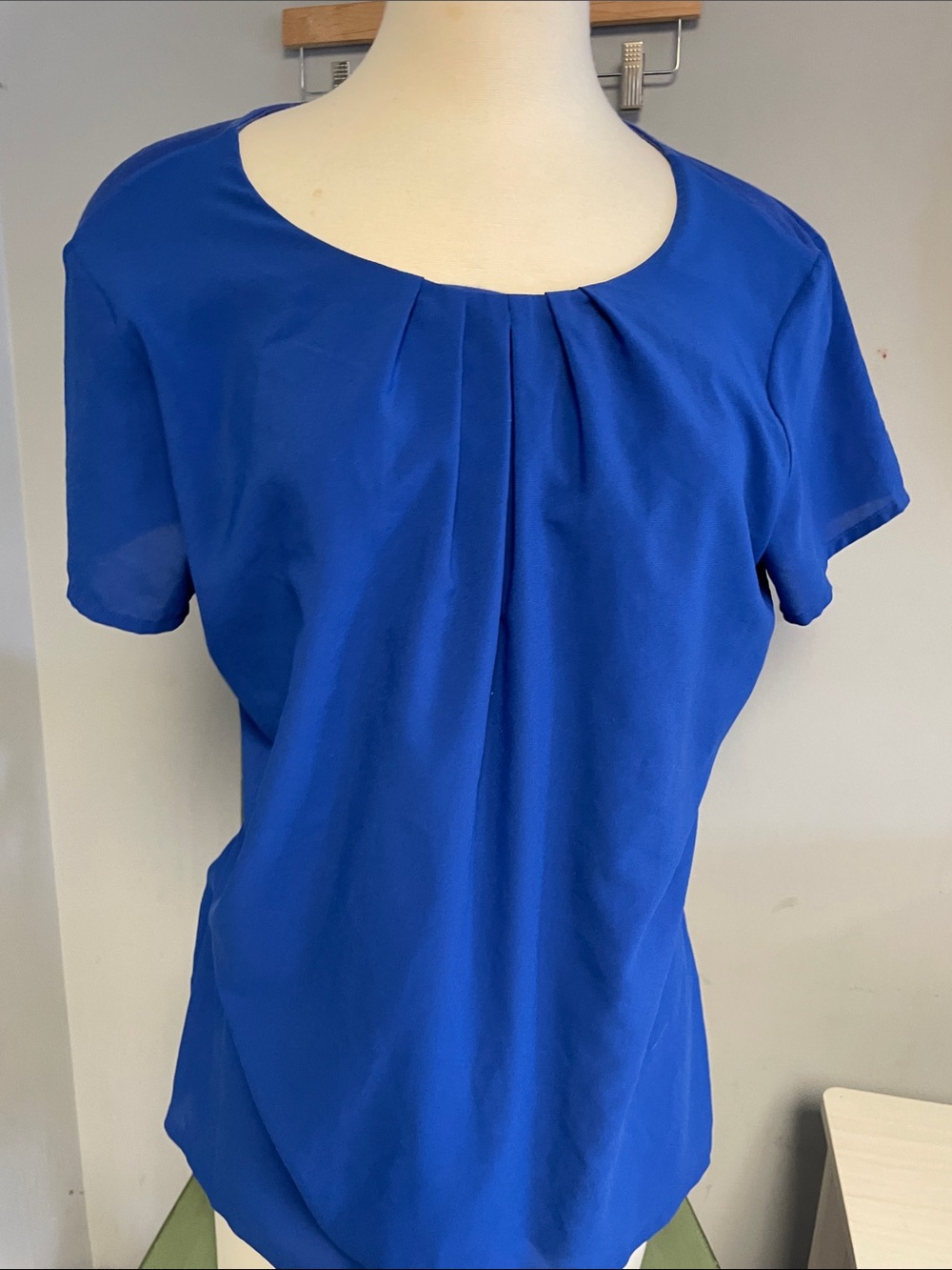 Lands' End Short-Sleeve Pleated Scoop Neck Top - Blue